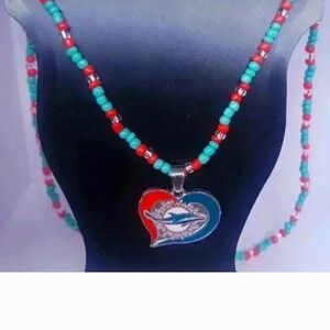 Turquoise and Red Beaded Necklace with Dolphin Pendant